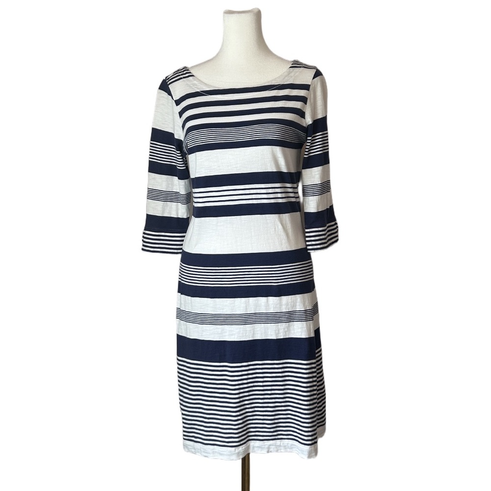 Hatley 100% Cotton Striped Navy and White 3/4 Sleeve Nautical Dress Size Small